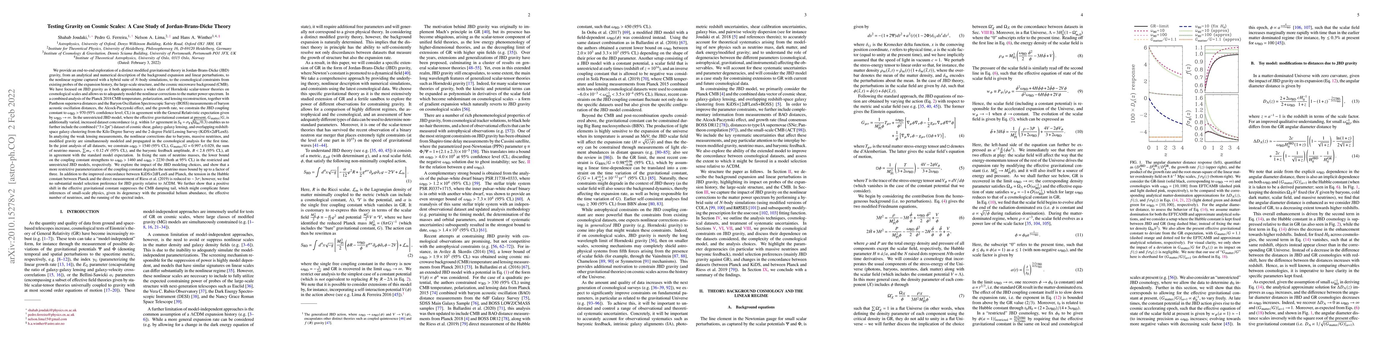 Thumbnail for Testing Gravity on Cosmic Scales: A Case Study of Jordan-Brans-Dicke
  Theory