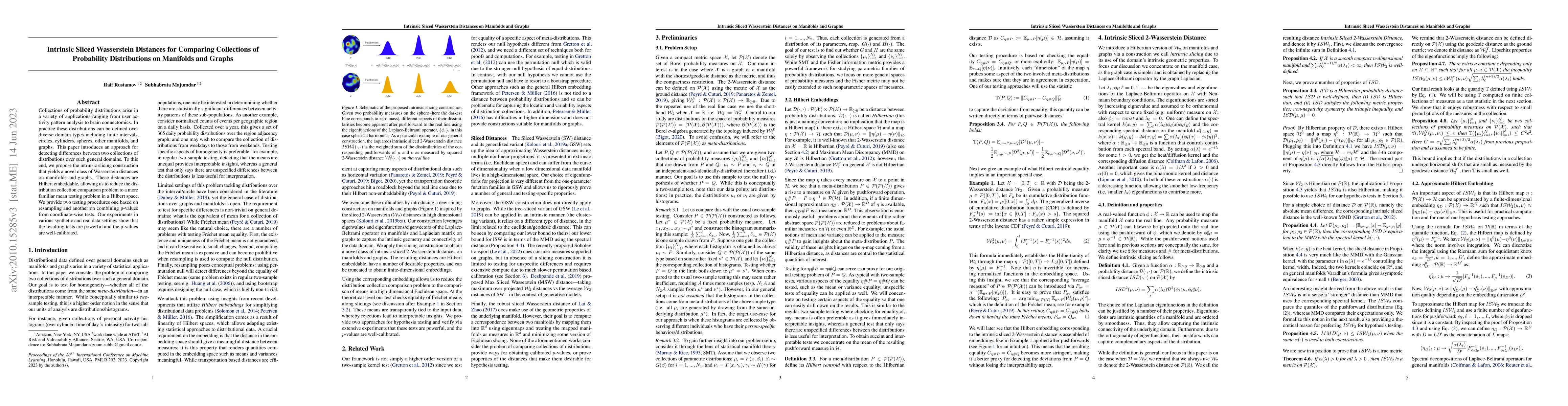 Thumbnail for Intrinsic Sliced Wasserstein Distances for Comparing Collections of
  Probability Distributions on Manifolds and Graphs