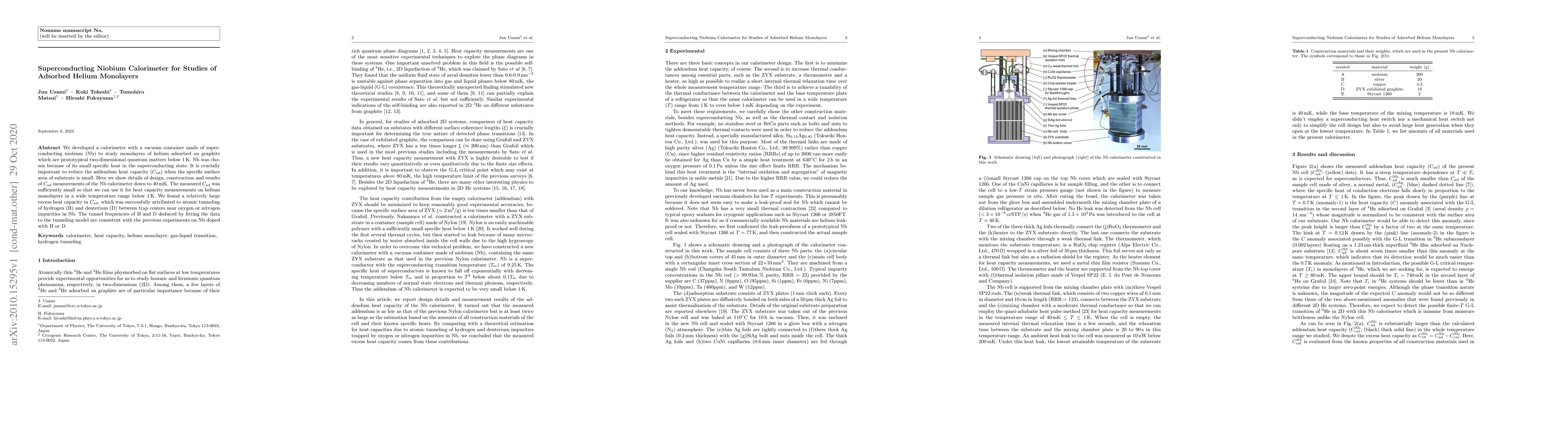 Thumbnail for Superconducting Niobium Calorimeter for Studies of Adsorbed Helium
  Monolayers