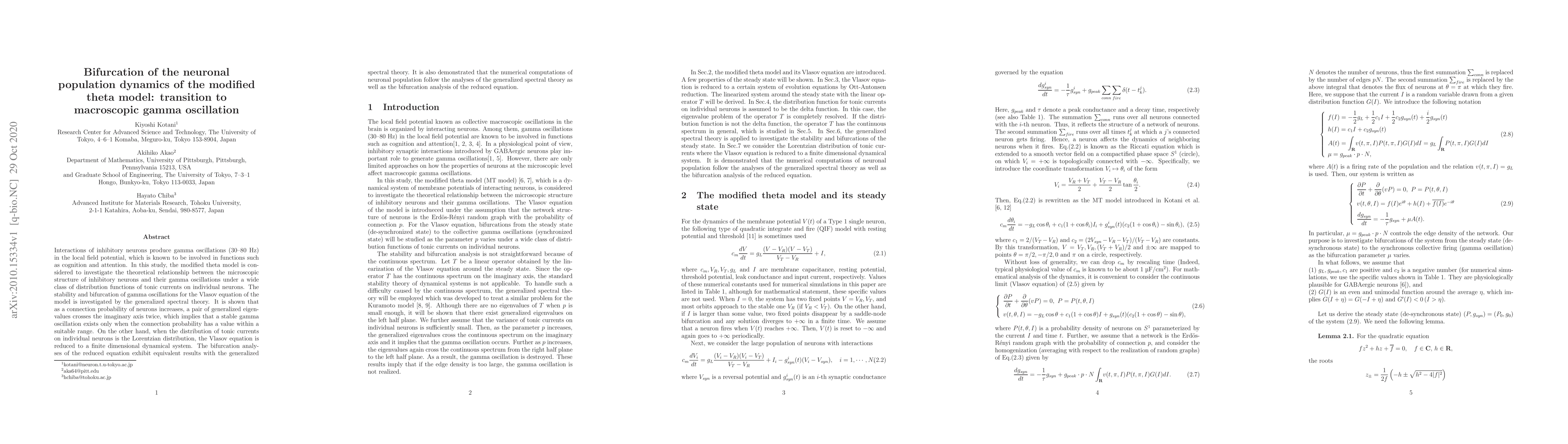 Thumbnail for Bifurcation of the neuronal population dynamics of the modified theta
  model: transition to macroscopic gamma oscillation