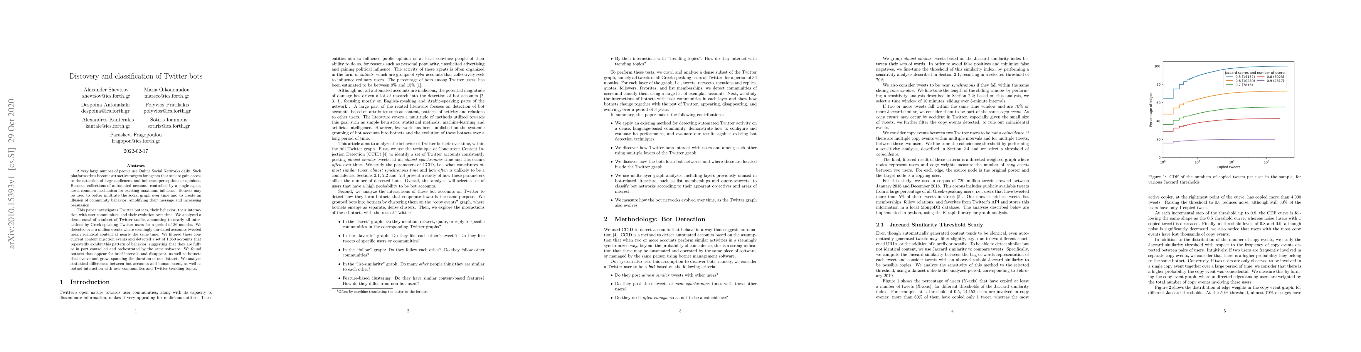 Thumbnail for Discovery and classification of Twitter bots