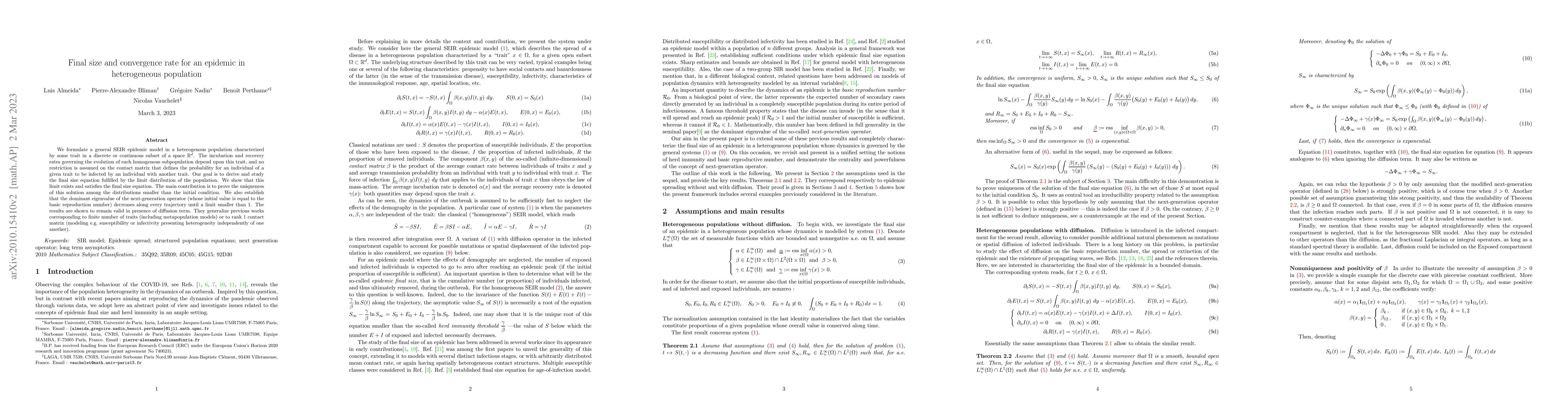 Thumbnail for Final size and convergence rate for an epidemic in heterogeneous
  population