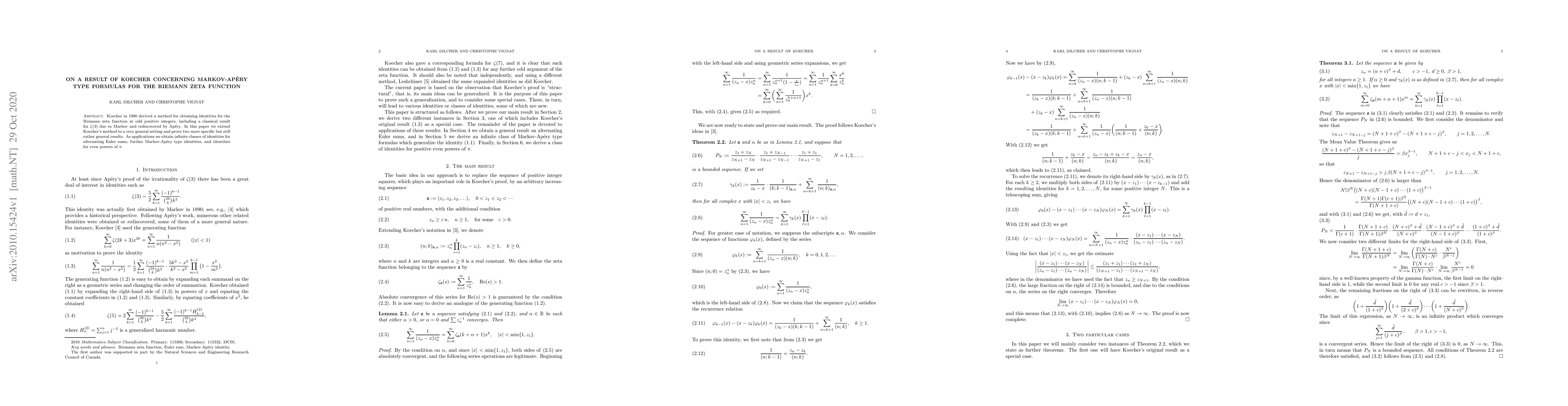 Thumbnail for On a result of Koecher concerning Markov-Ap\'ery type formulas for the
  Riemann zeta function