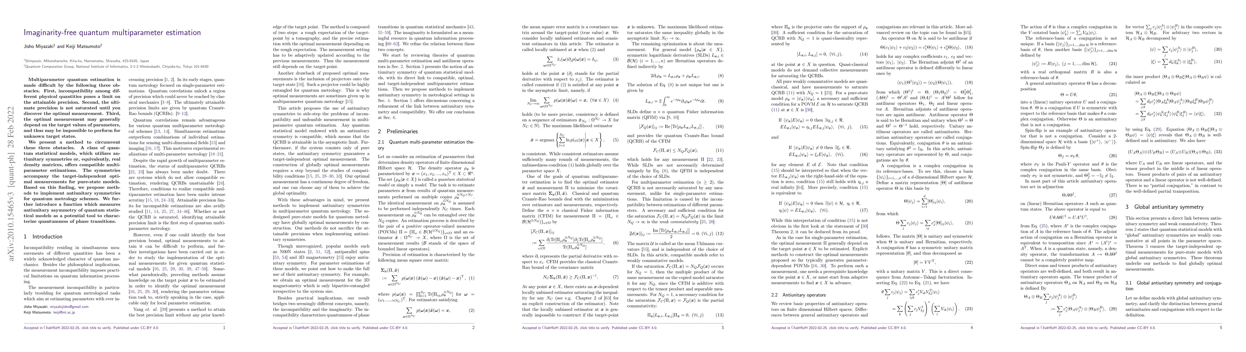 Thumbnail for Imaginarity-free quantum multiparameter estimation