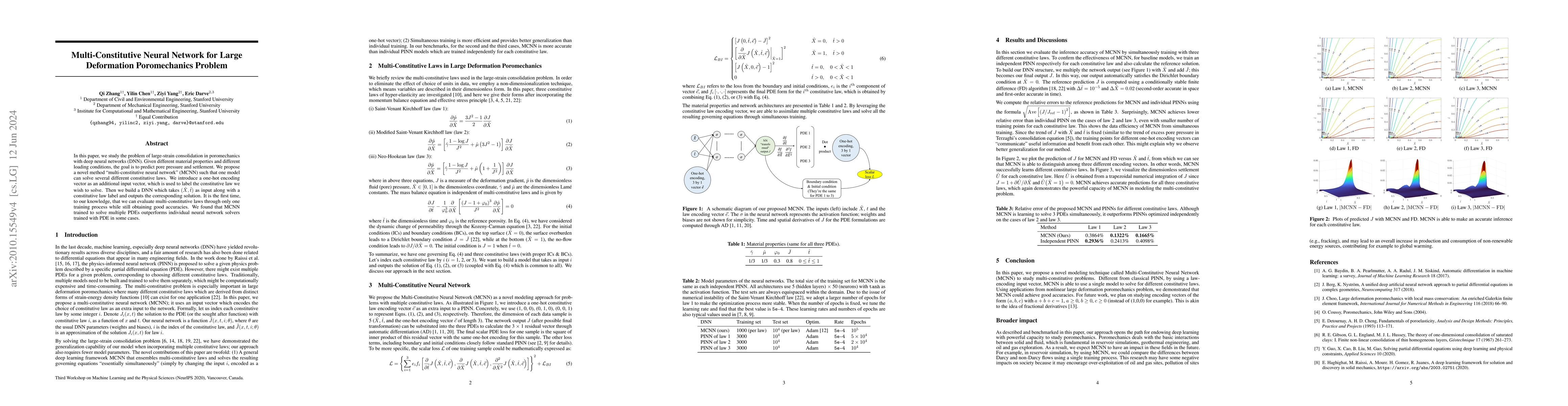 Thumbnail for Multi-Constitutive Neural Network for Large Deformation Poromechanics
  Problem