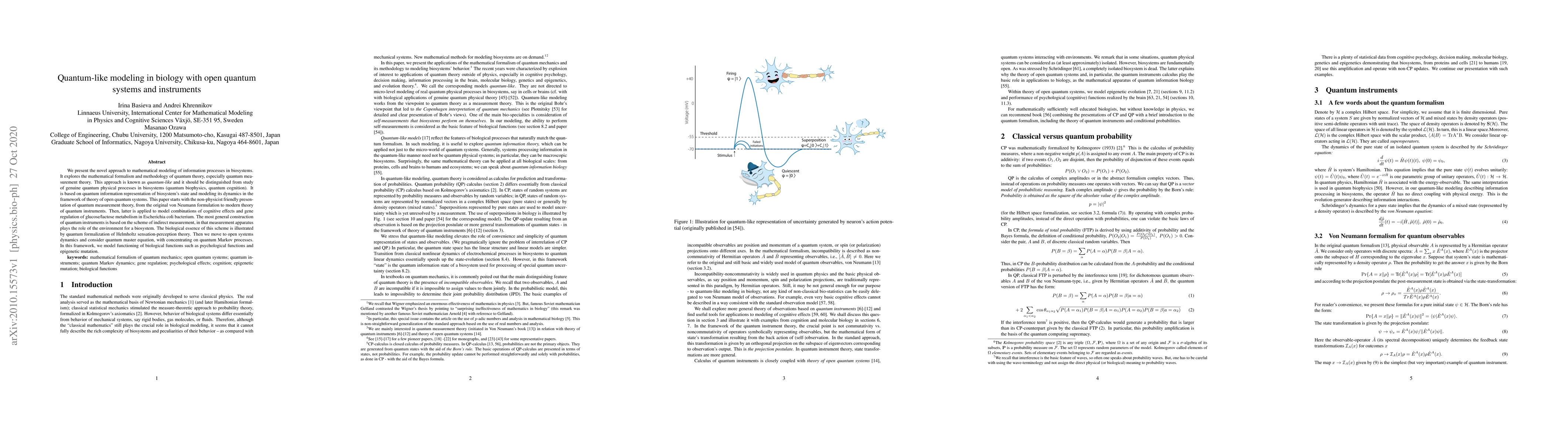 Thumbnail for Quantum-like modeling in biology with open quantum systems and
  instruments