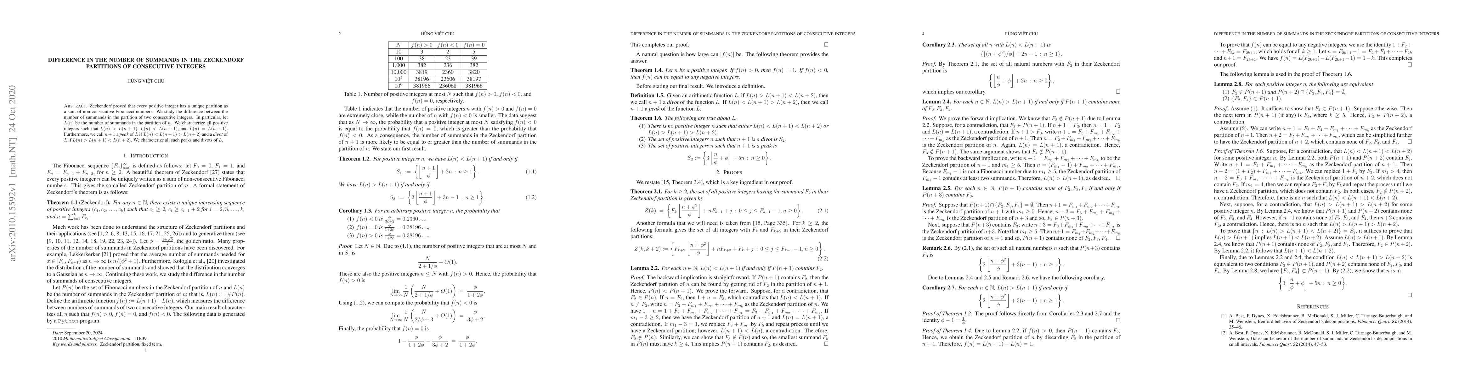 Thumbnail for Difference in the Number of Summands in the Zeckendorf Partitions of
  Consecutive Integers