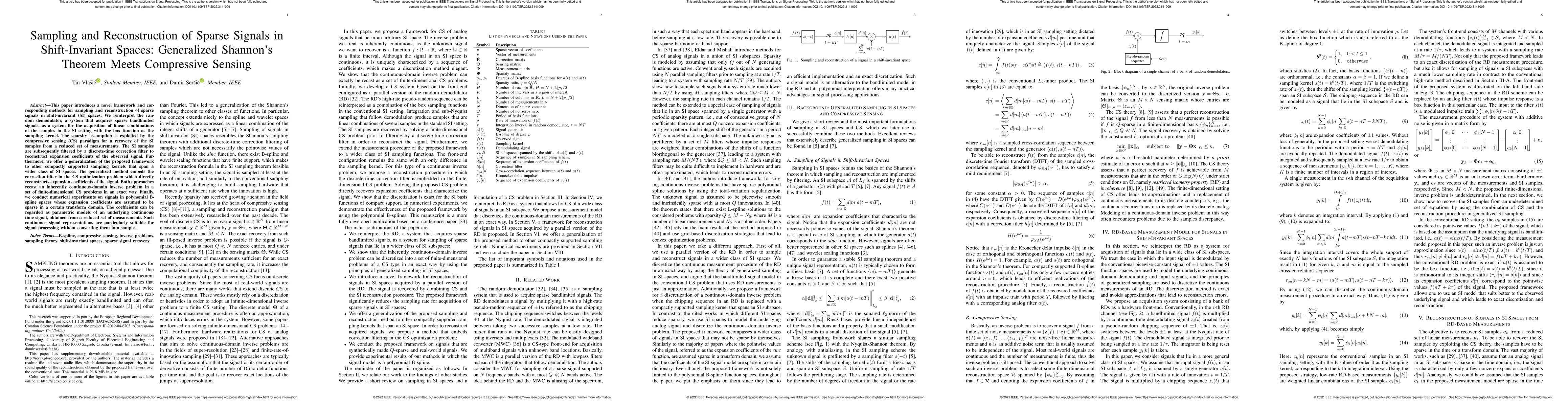 Thumbnail for Sampling and Reconstruction of Sparse Signals in Shift-Invariant Spaces:
  Generalized Shannon's Theorem Meets Compressive Sensing