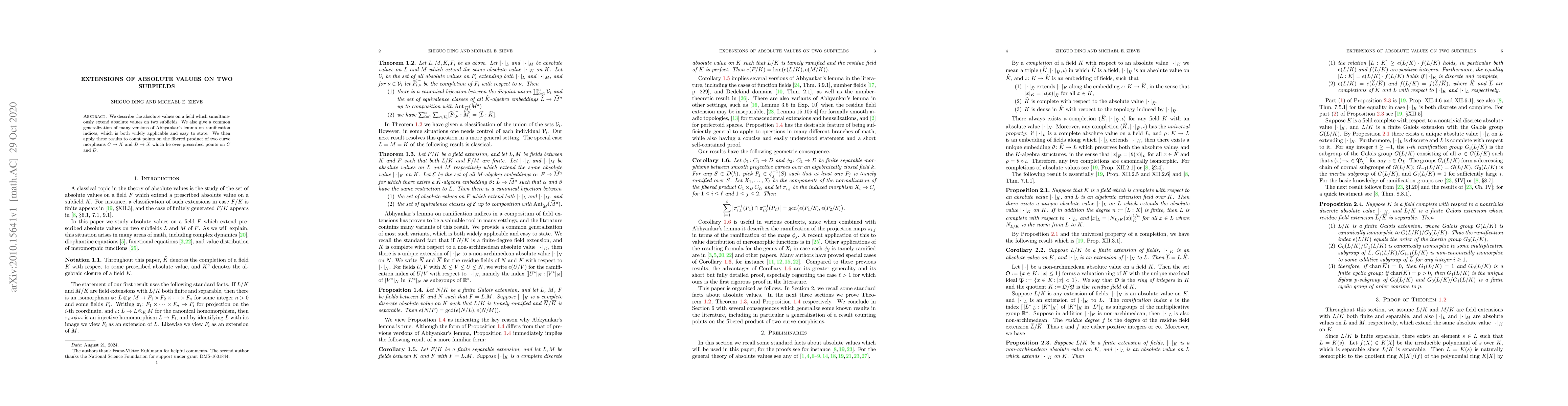 Thumbnail for Extensions of absolute values on two subfields