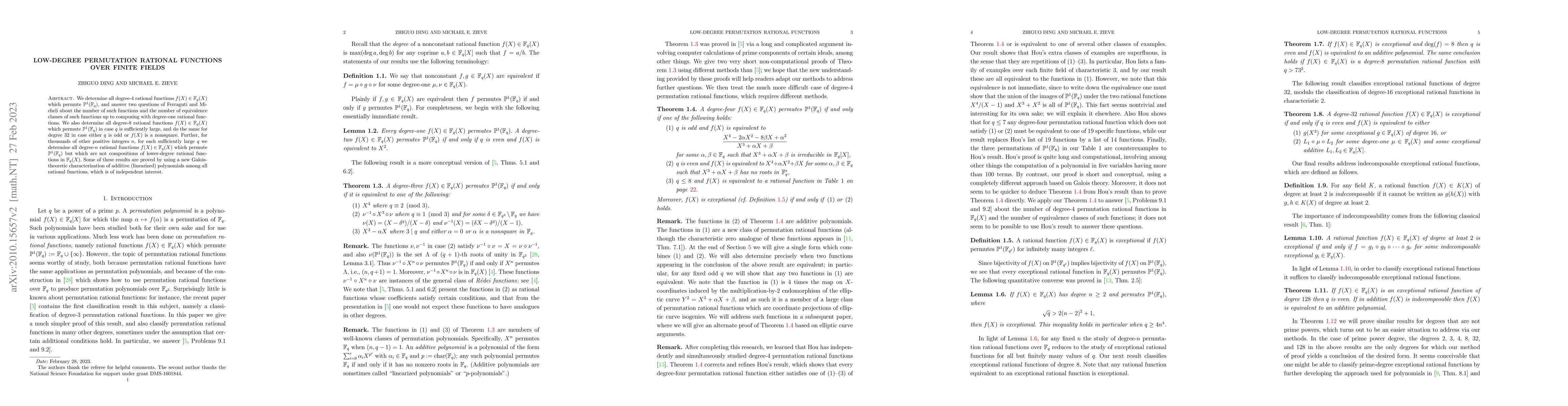 Thumbnail for Low-degree permutation rational functions over finite fields