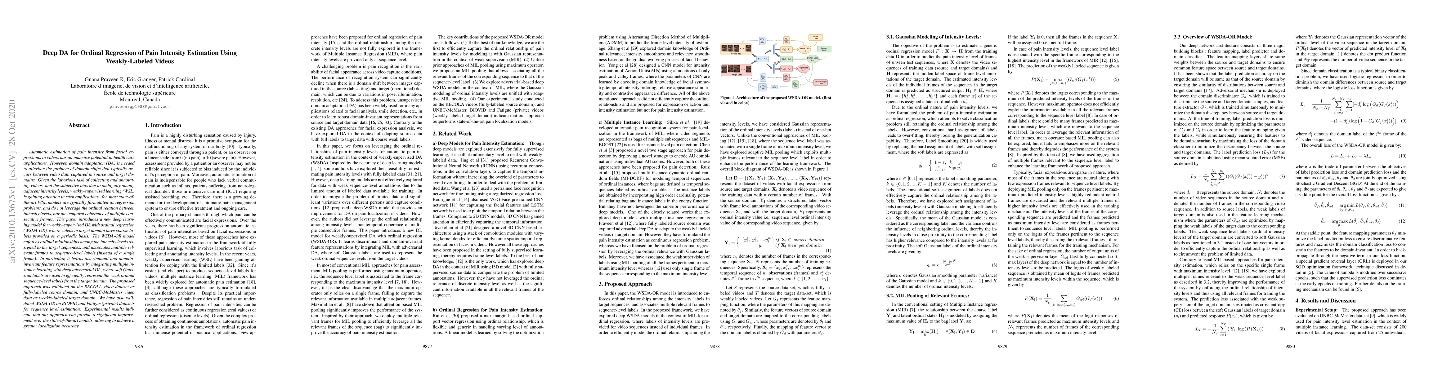 Thumbnail for Deep DA for Ordinal Regression of Pain Intensity Estimation Using
  Weakly-Labeled Videos