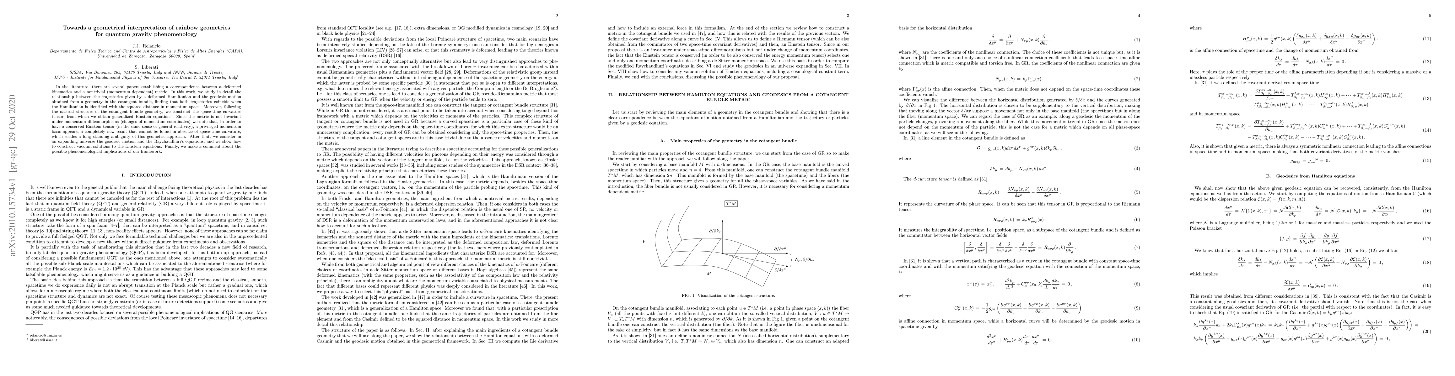 Thumbnail for Towards a geometrical interpretation of rainbow geometries for quantum
  gravity phenomenology