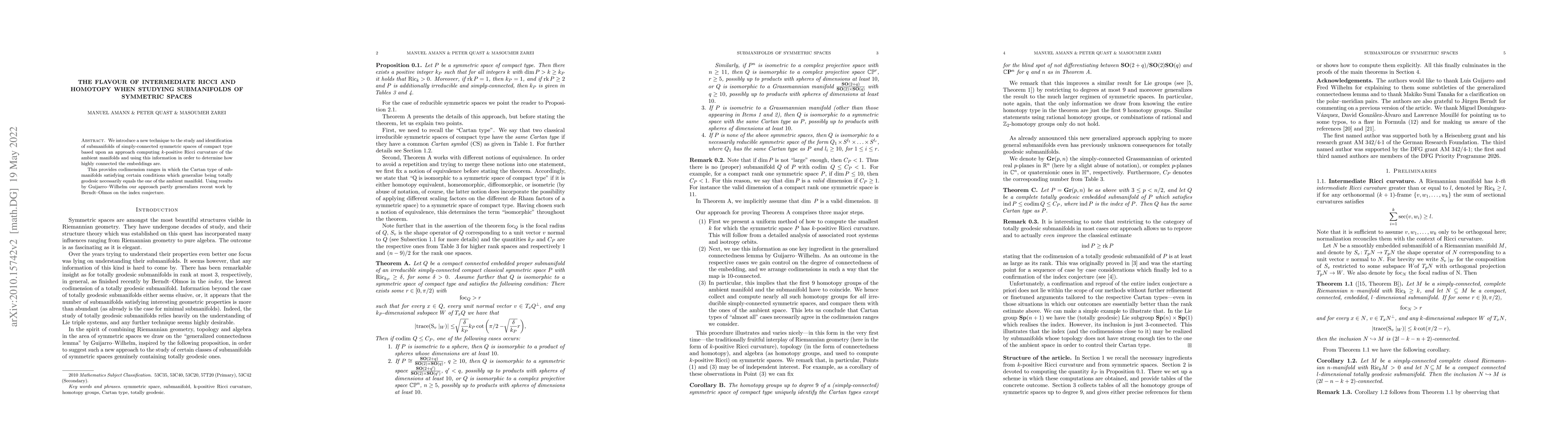 Thumbnail for The flavour of intermediate Ricci and homotopy when studying
  submanifolds of symmetric spaces