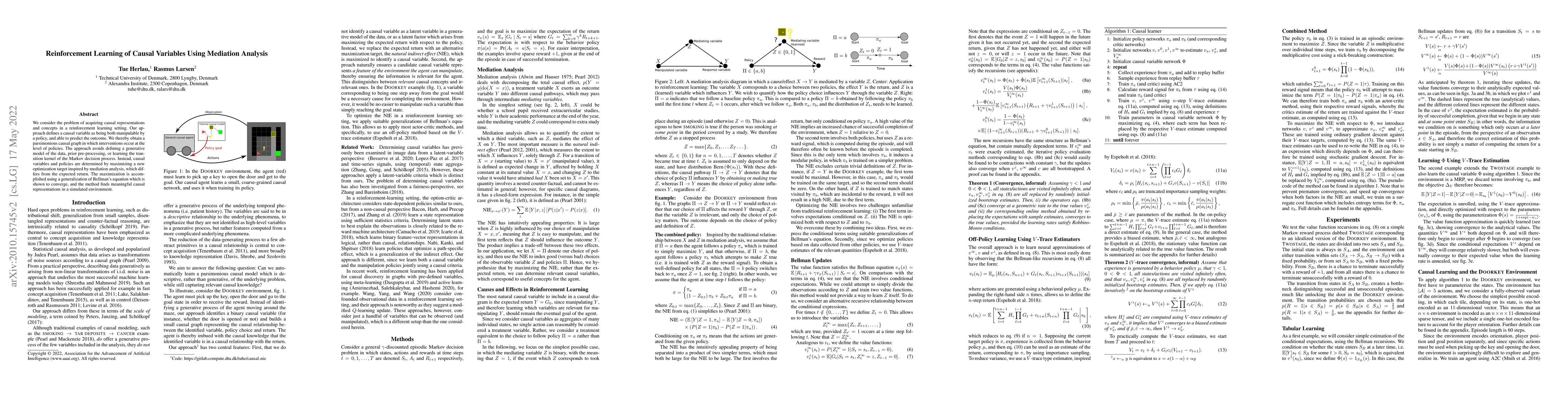 Thumbnail for Reinforcement Learning of Causal Variables Using Mediation Analysis