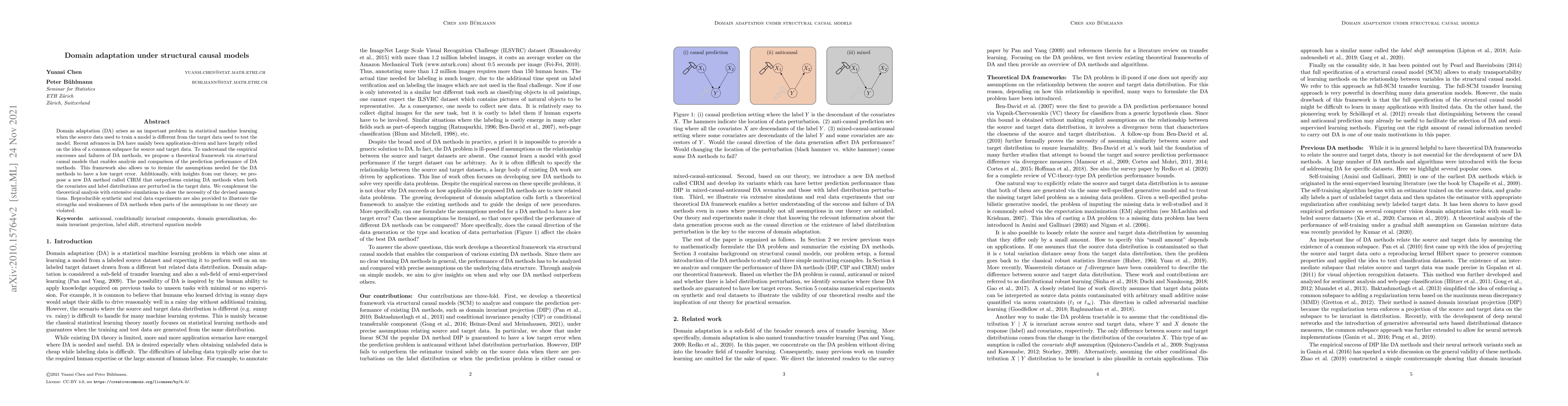 Thumbnail for Domain adaptation under structural causal models