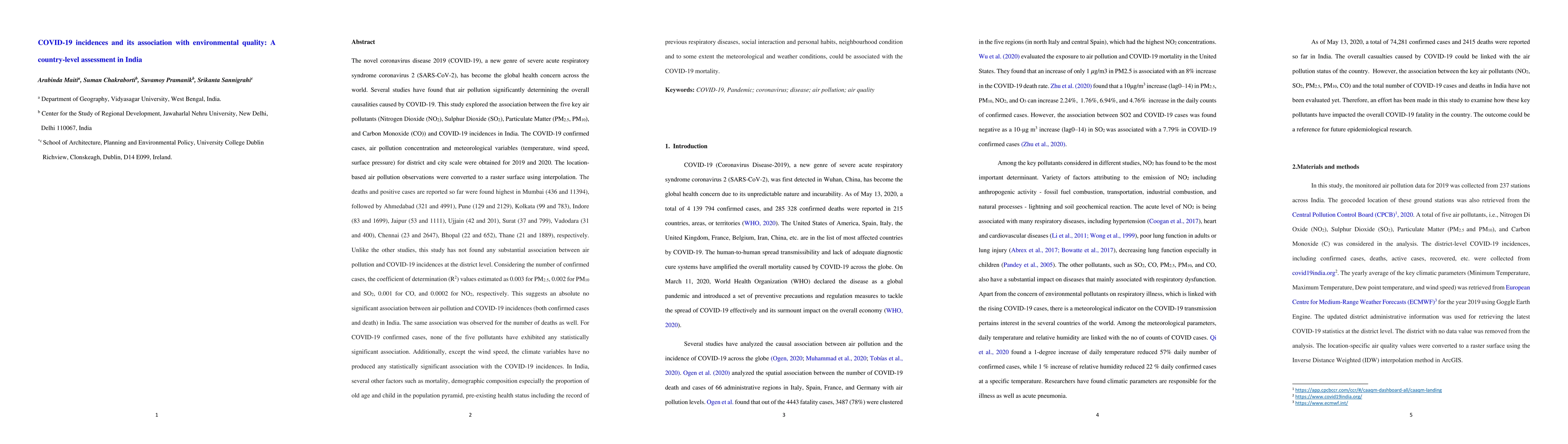 Thumbnail for COVID-19 incidences and its association with environmental quality: A
  country-level assessment in India