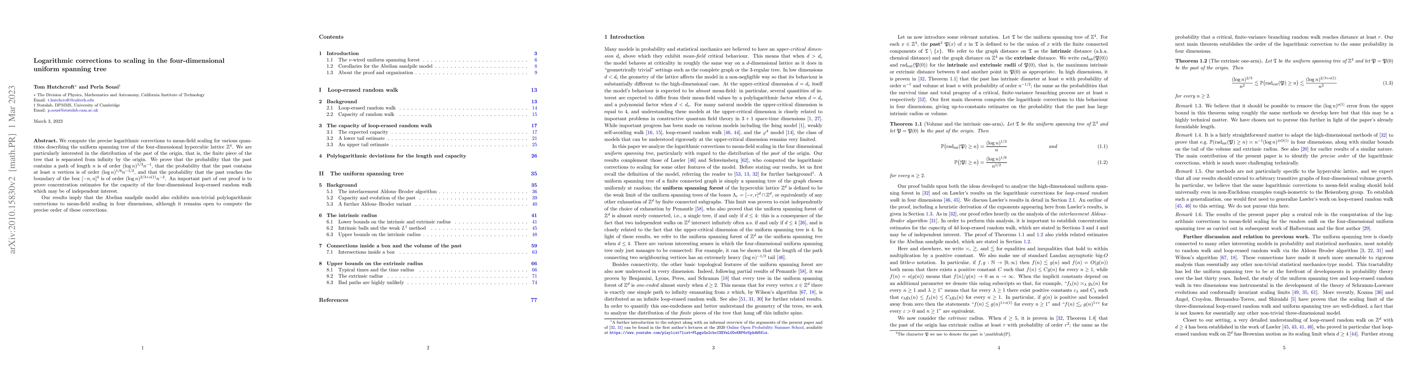 Thumbnail for Logarithmic corrections to scaling in the four-dimensional uniform
  spanning tree