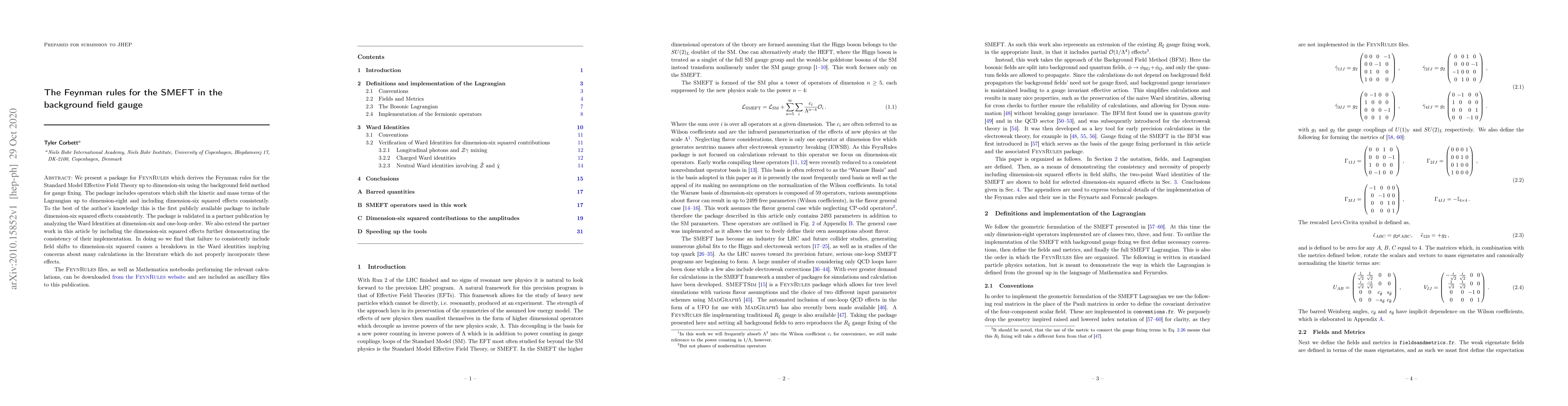 Thumbnail for The Feynman rules for the SMEFT in the background field gauge