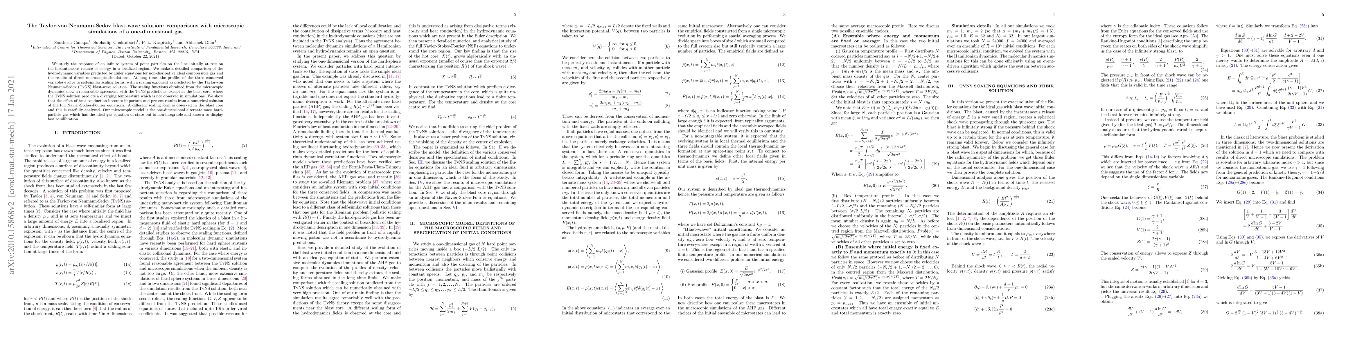 Thumbnail for The Taylor-von Neumann-Sedov blast-wave solution: comparisons with
  microscopic simulations of a one-dimensional gas