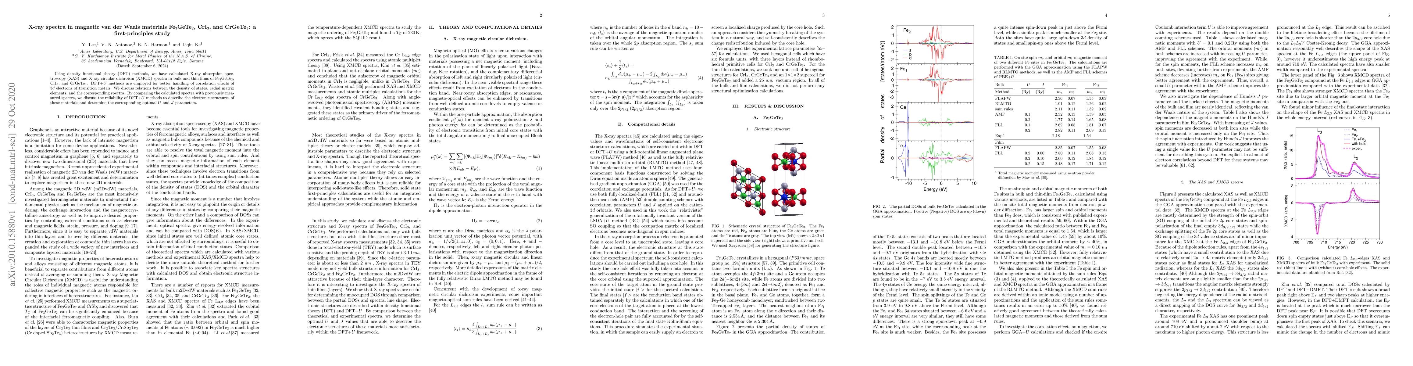 Thumbnail for X-ray spectra in magnetic van der Waals materials Fe$_3$GeTe$_2$,
  CrI$_3$, and CrGeTe$_3$: a first-principles study