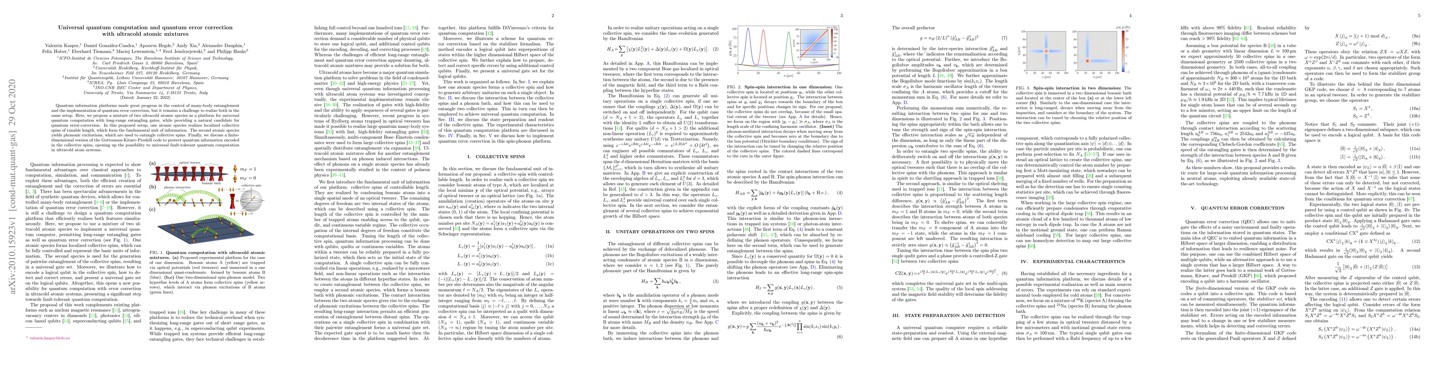 Thumbnail for Universal quantum computation and quantum error correction with
  ultracold atomic mixtures