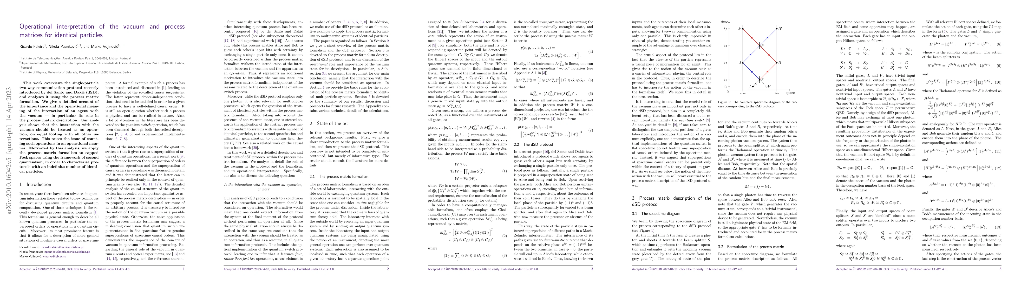 Thumbnail for Operational interpretation of the vacuum and process matrices for
  identical particles