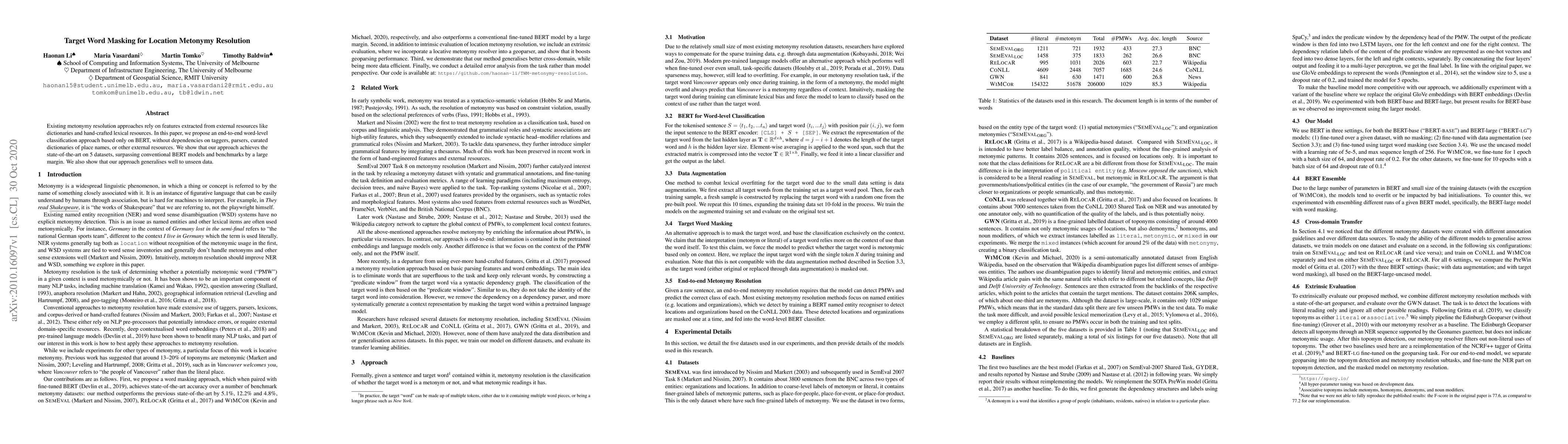 Thumbnail for Target Word Masking for Location Metonymy Resolution