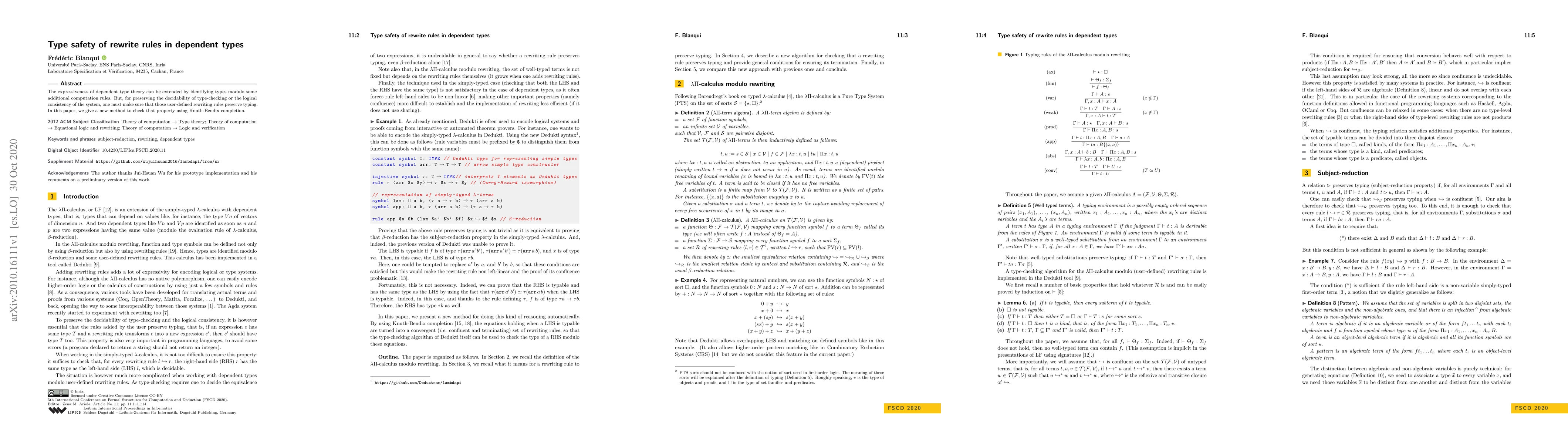 Thumbnail for Type safety of rewrite rules in dependent types