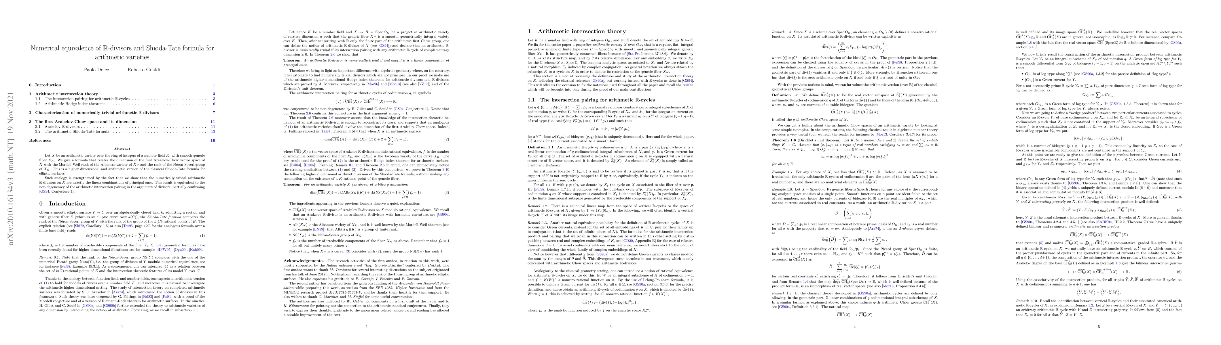 Thumbnail for Numerical equivalence of $\mathbb R$-divisors and Shioda-Tate formula
  for arithmetic varieties