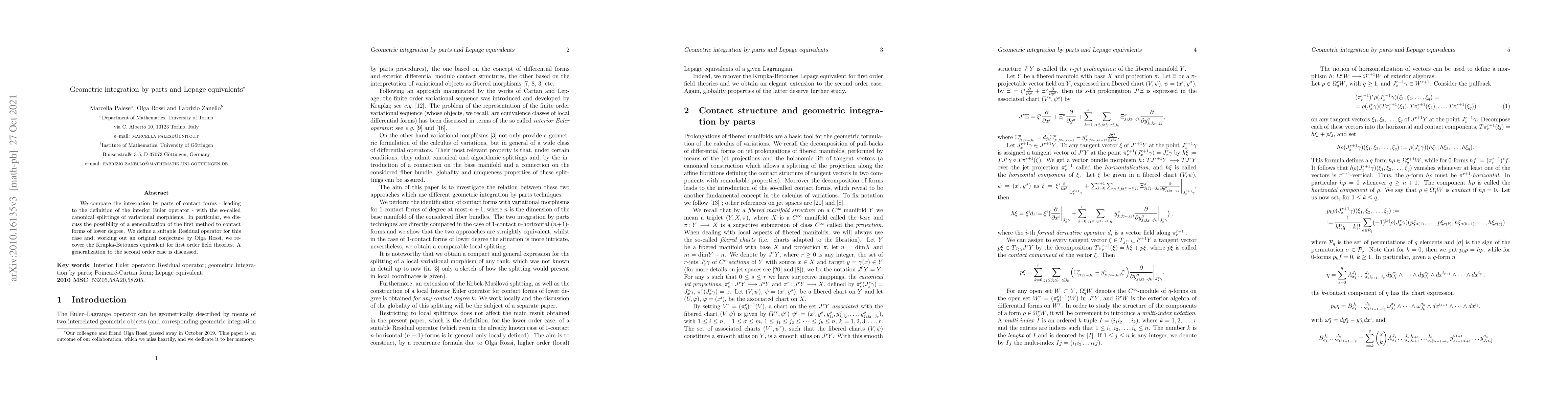 Thumbnail for Geometric integration by parts and Lepage equivalents