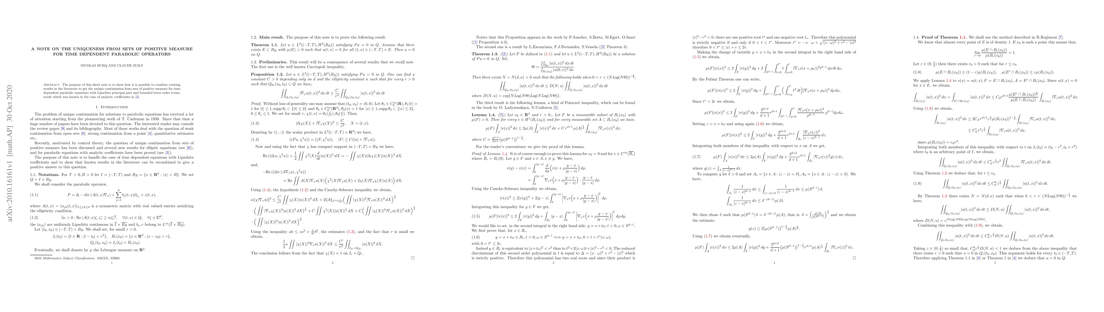 Thumbnail for A note on the uniqueness from sets of positive measure for time
  dependent parabolic operators