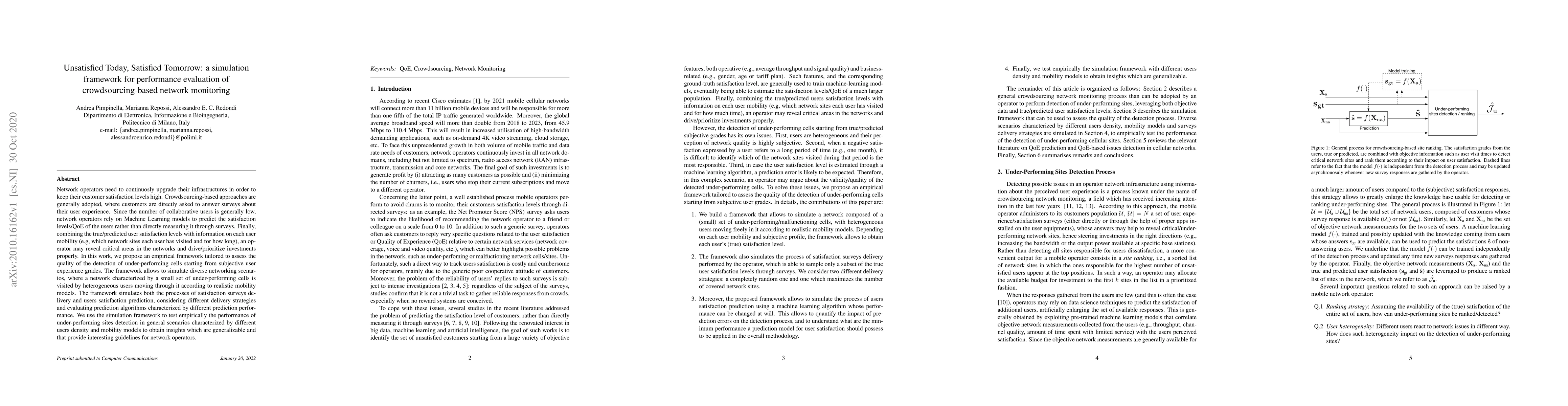 Thumbnail for Unsatisfied Today, Satisfied Tomorrow: a simulation framework for
  performance evaluation of crowdsourcing-based network monitoring