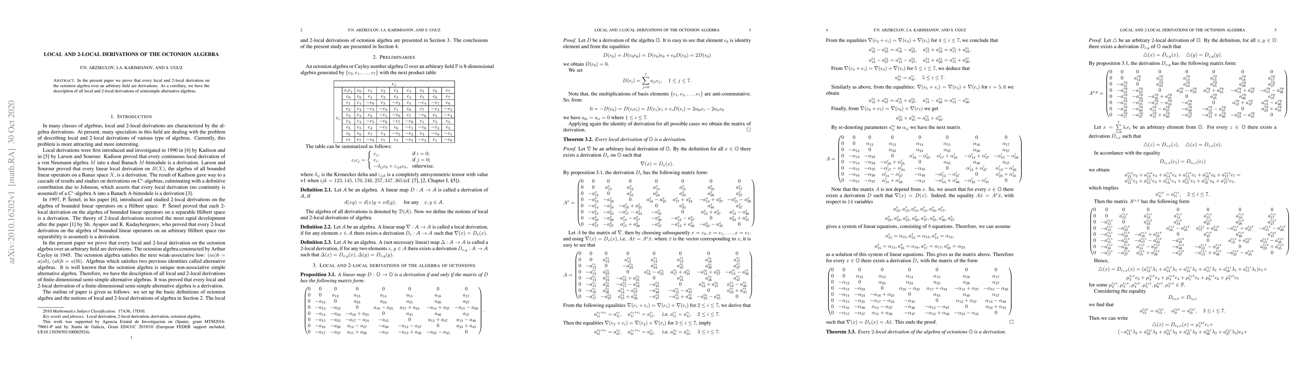 Thumbnail for Local and 2-local derivations of the octonion algebra