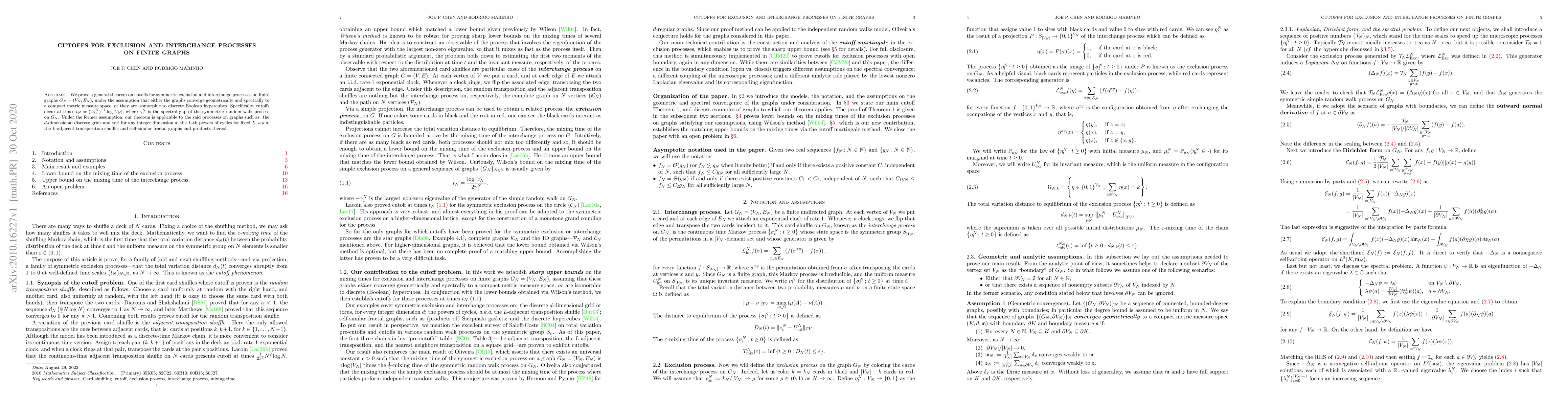 Thumbnail for Cutoffs for exclusion and interchange processes on finite graphs