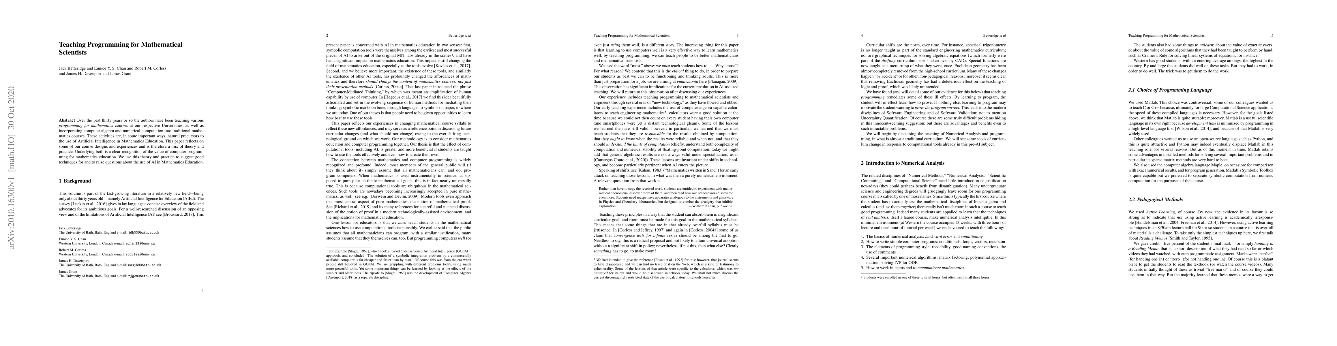 Thumbnail for Teaching Programming for Mathematical Scientists