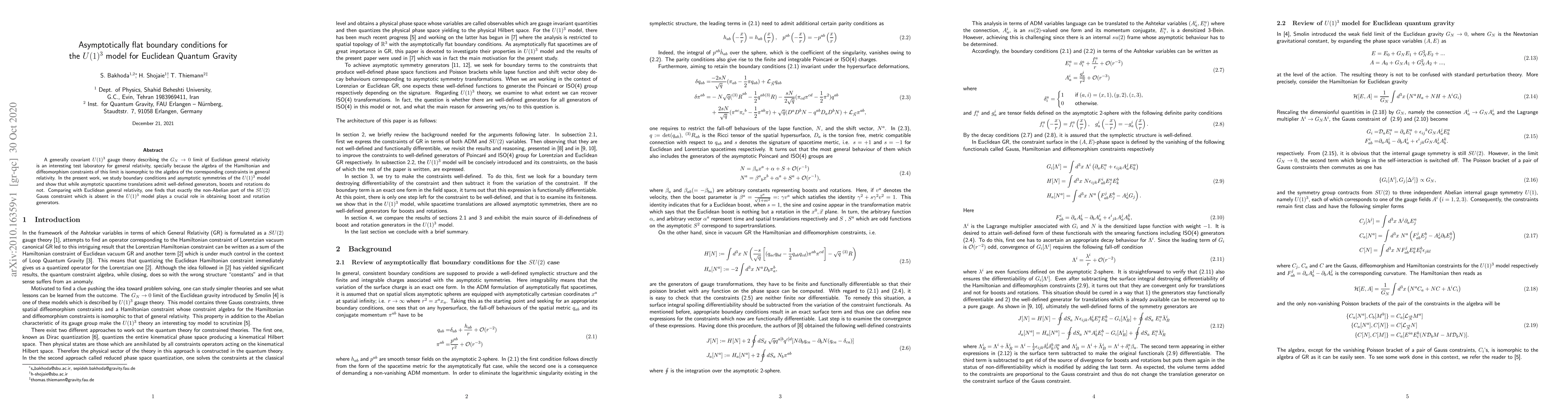 Thumbnail for Asymptotically flat boundary conditions for the $U(1)^3$ model for
  Euclidean Quantum Gravity