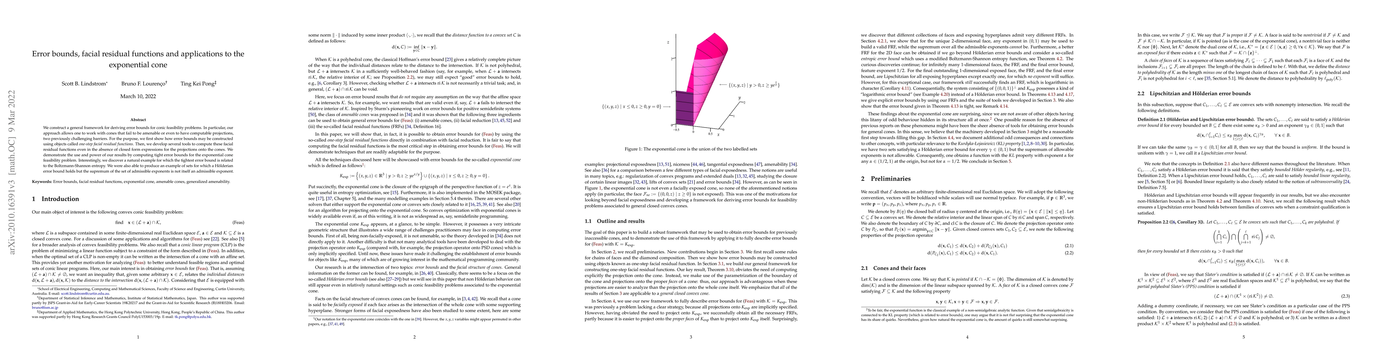 Thumbnail for Error bounds, facial residual functions and applications to the
  exponential cone
