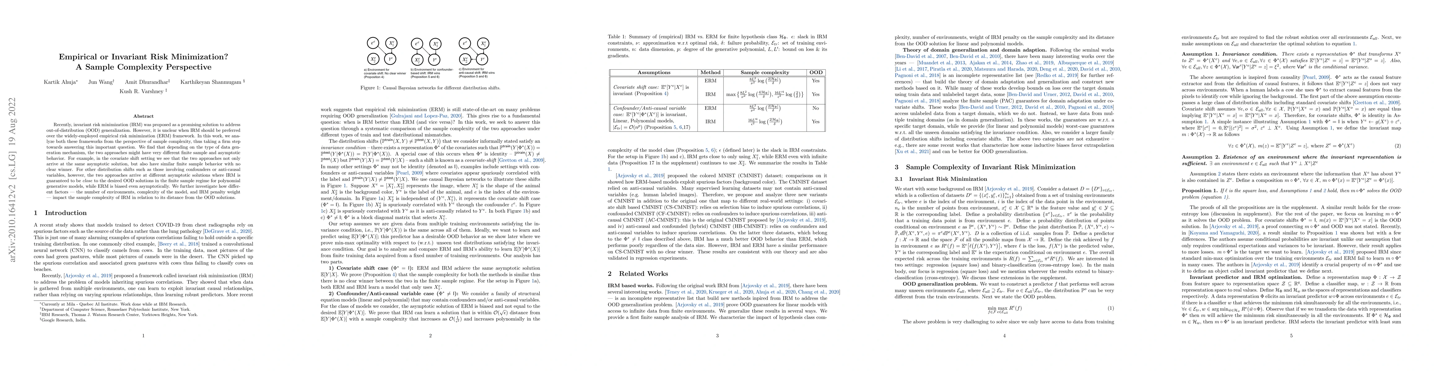 Thumbnail for Empirical or Invariant Risk Minimization? A Sample Complexity
  Perspective