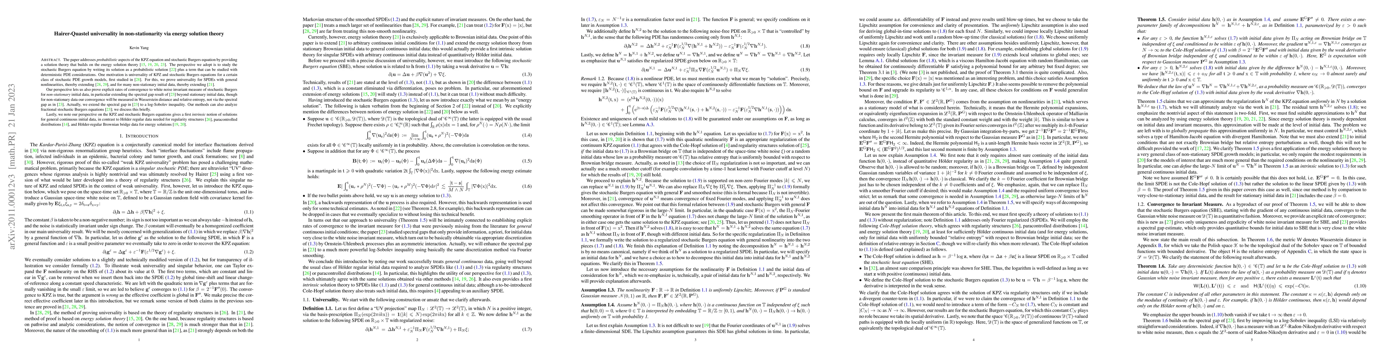 Thumbnail for Hairer-Quastel universality in non-stationarity via energy solution
  theory