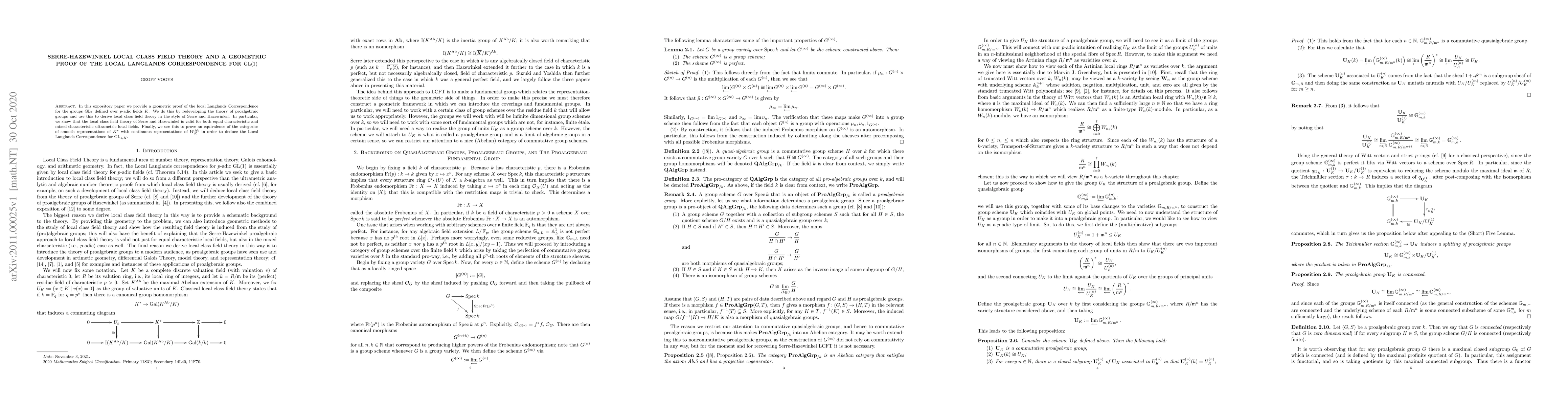 Thumbnail for Serre-Hazewinkel Local Class Field Theory and a Geometric Proof of the
  Local Langlands Correspondence for $\operatorname{GL}(1)$