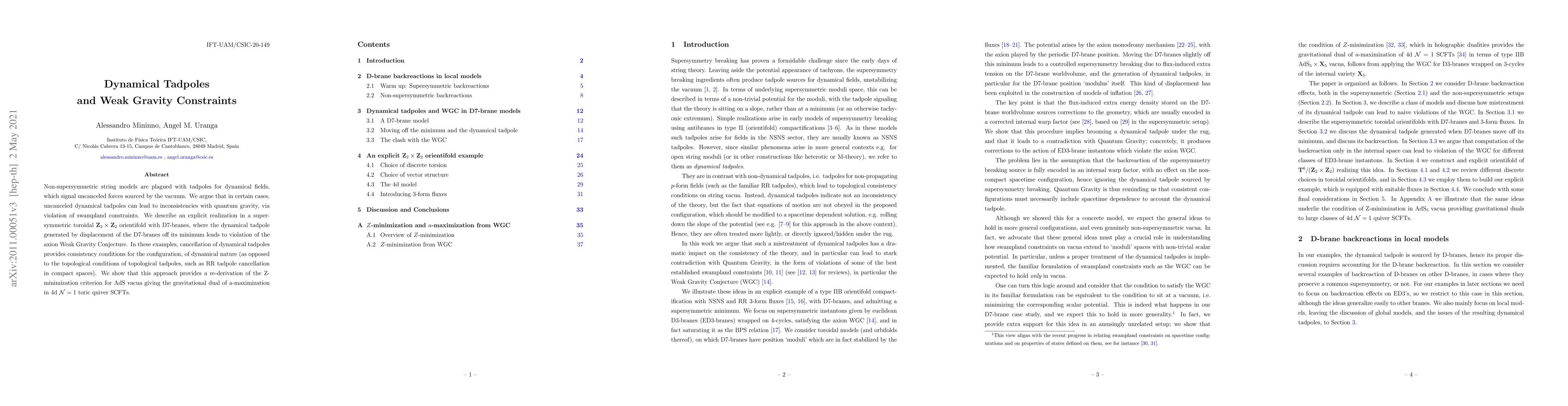 Thumbnail for Dynamical Tadpoles and Weak Gravity Constraints