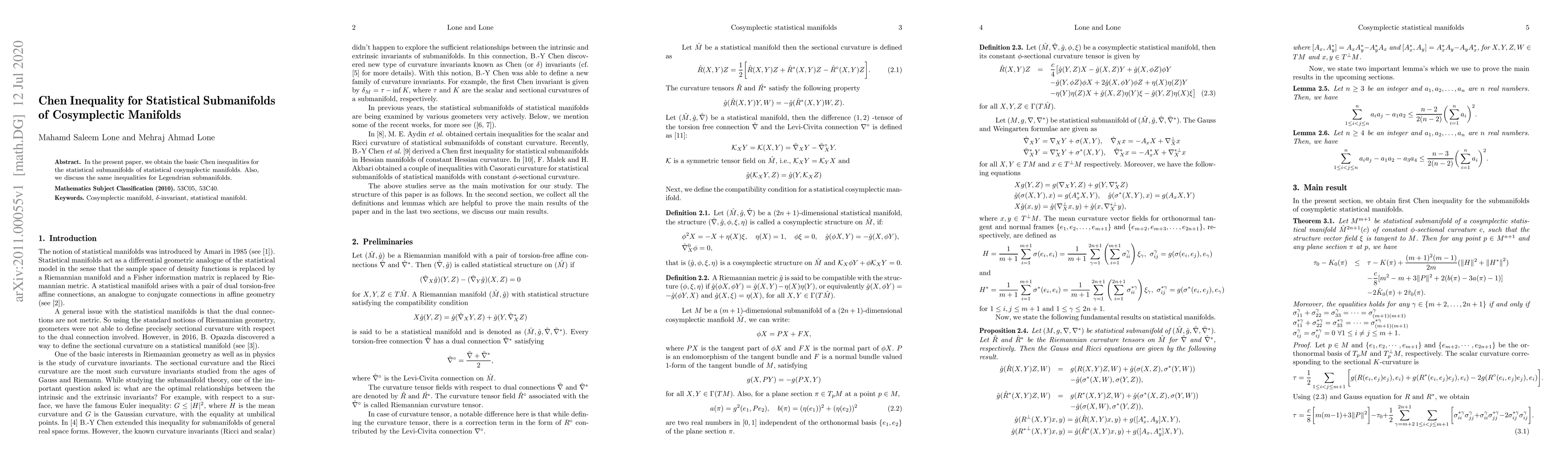 Thumbnail for Chen Inequality for Statistical Submanifolds of Cosymplectic Manifolds