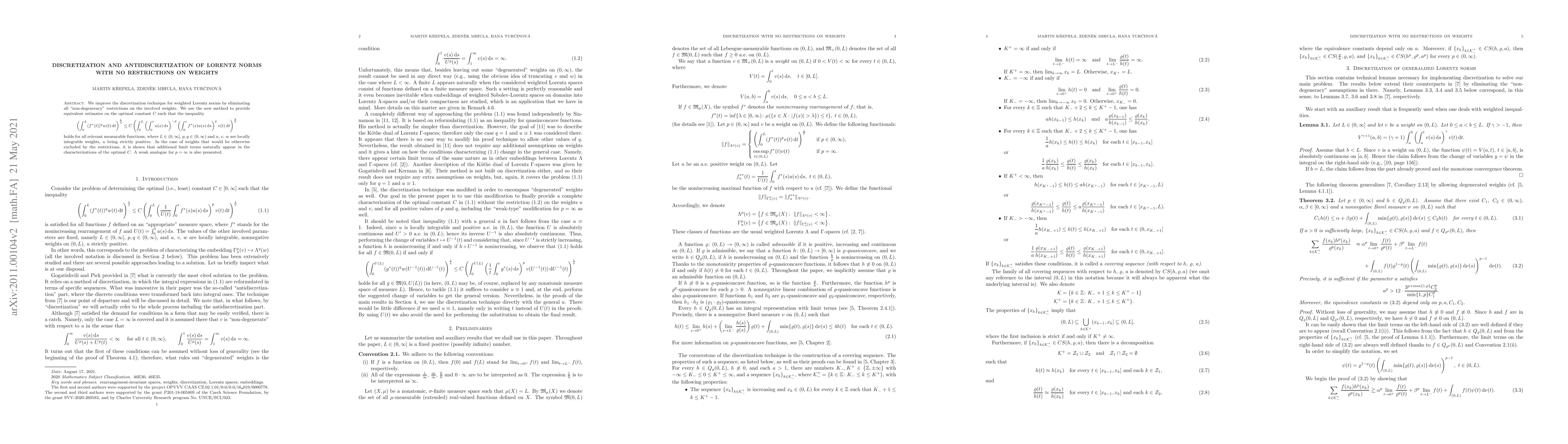 Thumbnail for Discretization and antidiscretization of Lorentz norms with no
  restrictions on weights