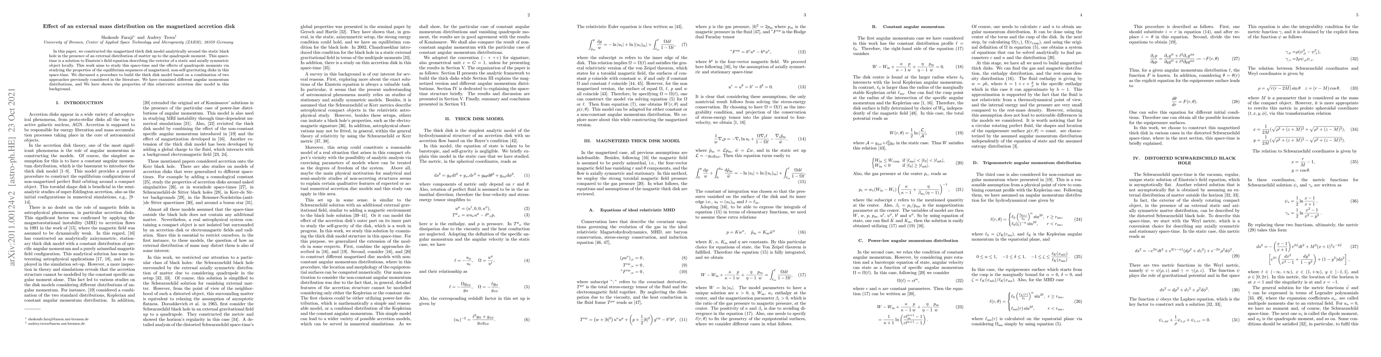 Thumbnail for Effect of an external mass distribution on the magnetized accretion disk