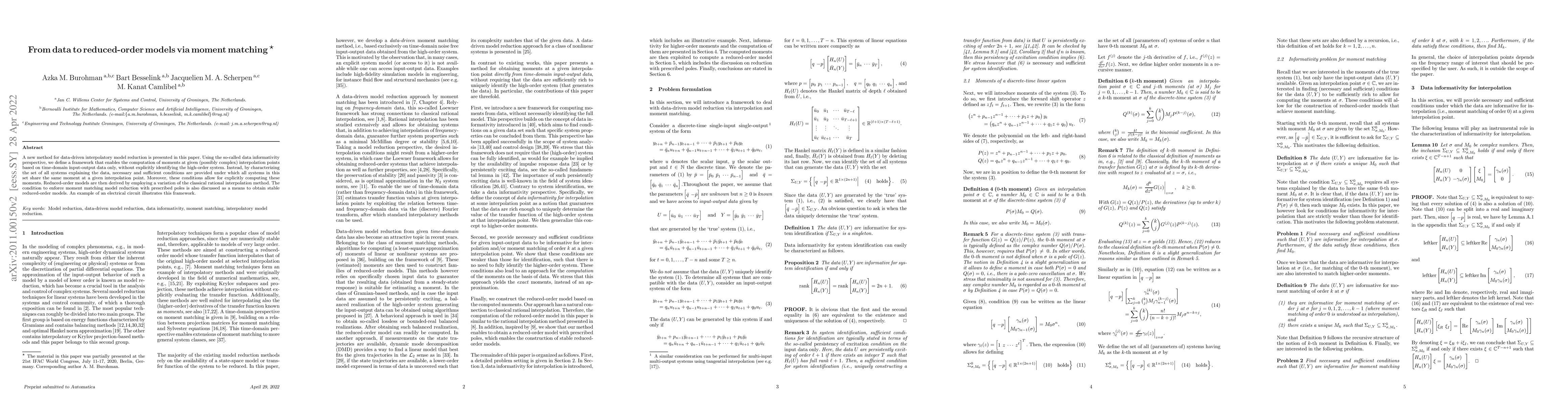 Thumbnail for From data to reduced-order models via moment matching