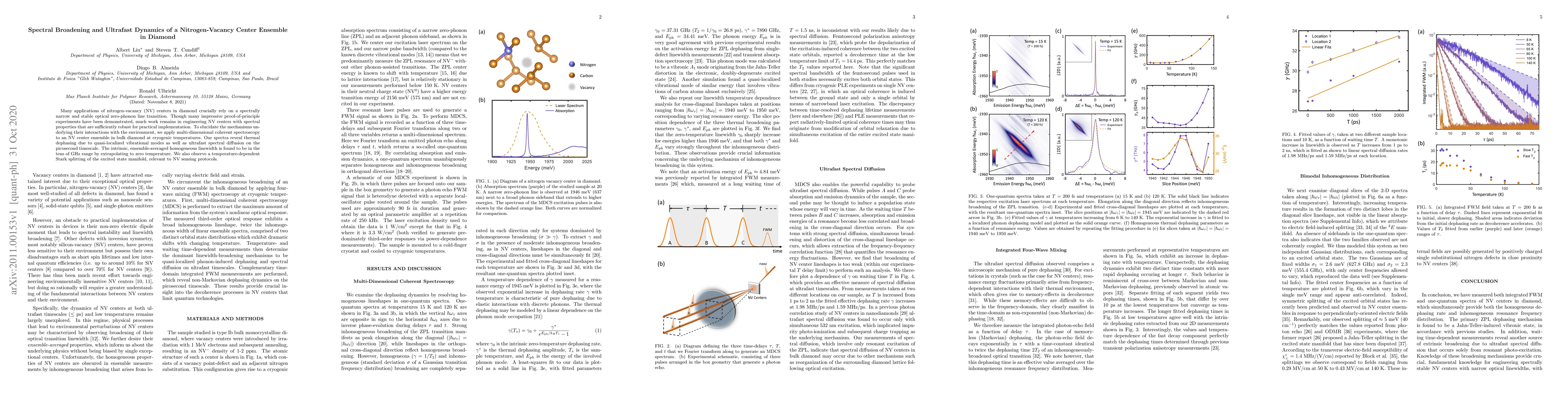 Thumbnail for Spectral Broadening and Ultrafast Dynamics of a Nitrogen-Vacancy Center
  Ensemble in Diamond