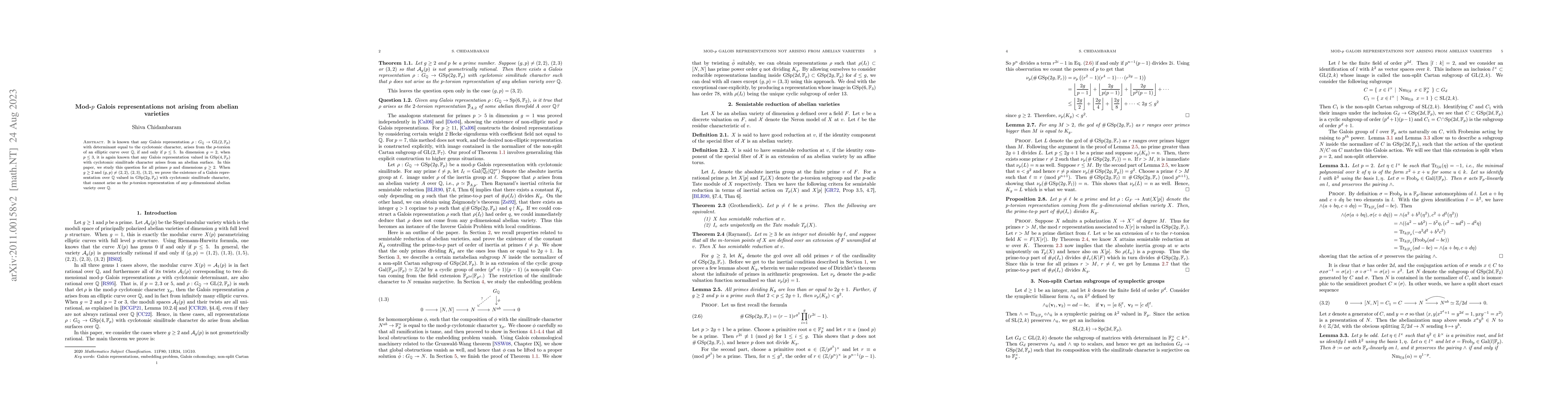 Thumbnail for Mod-$p$ Galois representations not arising from abelian varieties