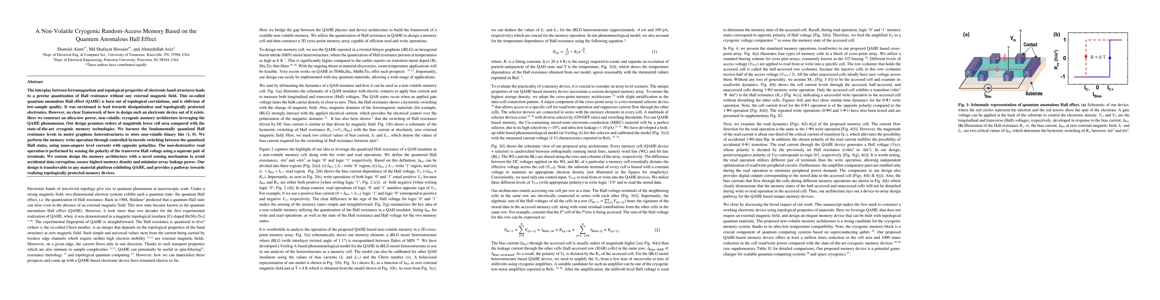 Thumbnail for A Non-Volatile Cryogenic Random-Access Memory Based on the Quantum
  Anomalous Hall Effect