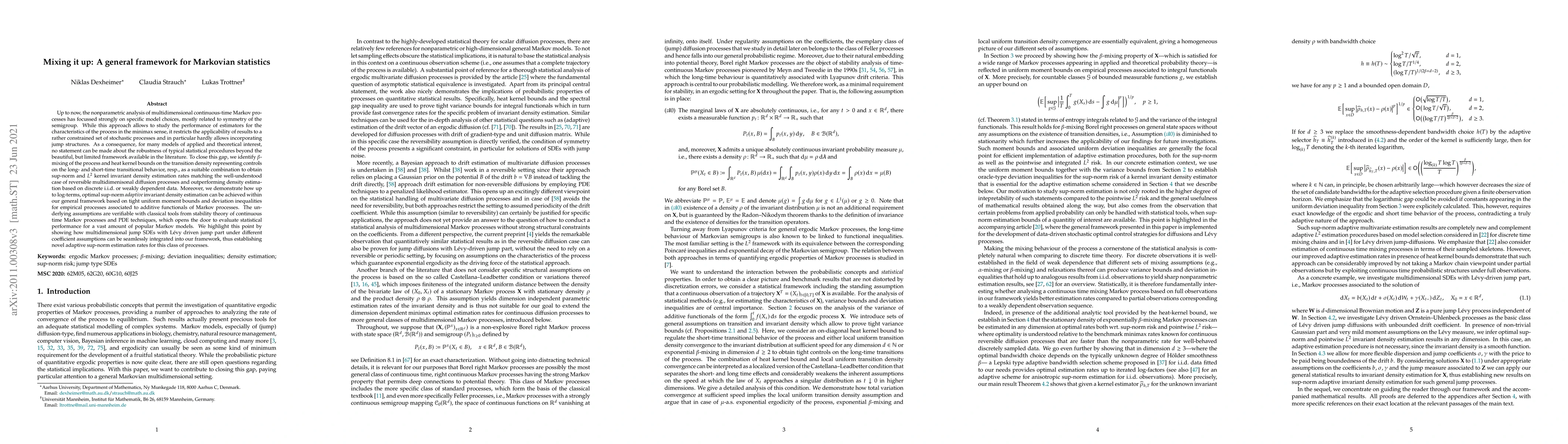 Thumbnail for Mixing it up: A general framework for Markovian statistics
