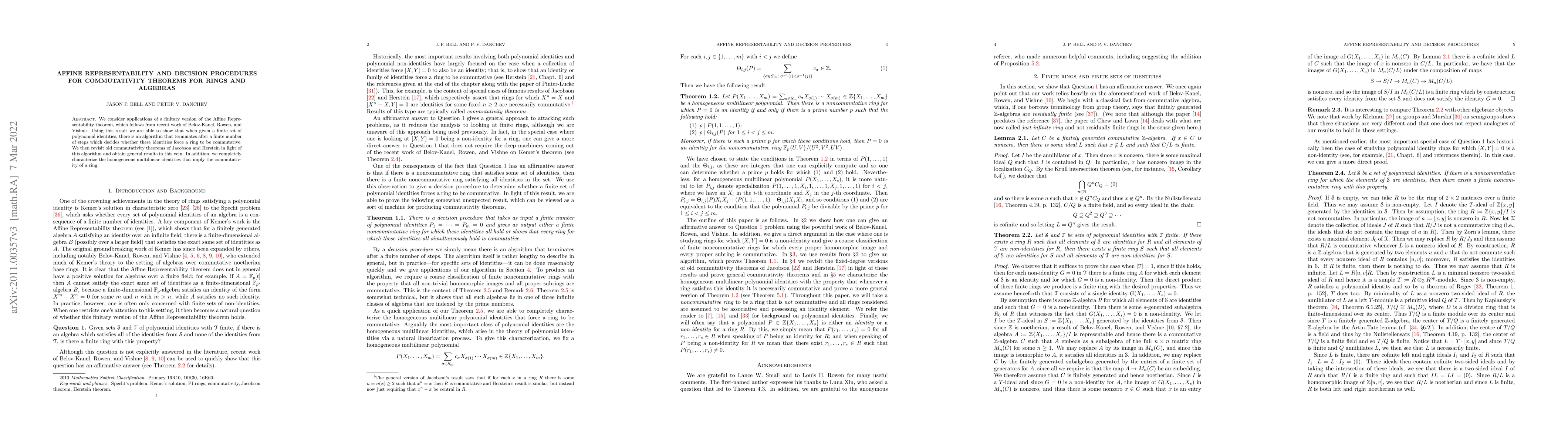 Thumbnail for Affine representability and decision procedures for commutativity
  theorems for rings and algebras